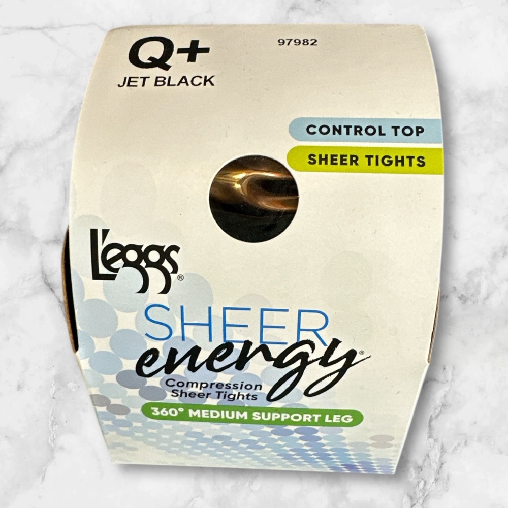 Leggs sheer energy control top sheer tights jet black Q+ compression